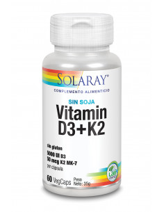 Solaray Vitamina D3 y K2 60 Vcaps 5000 Ui