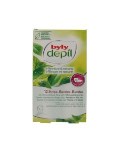 Byly Depil Bandes Dépilatoires Visage Avec Menthe Et Thé Vert 12 Uni